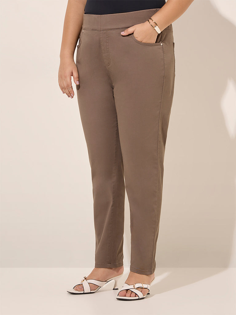 Gia Brown Solid High-Rise Cotton-Blend Jeggings