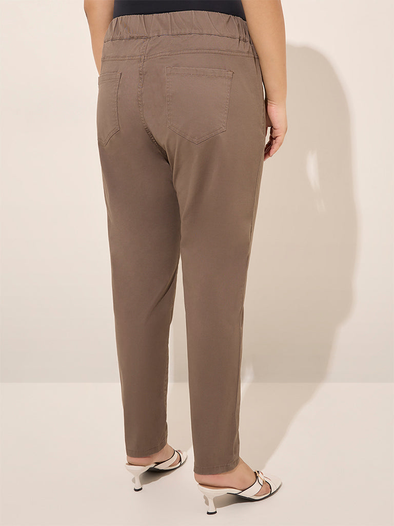 Gia Brown Solid High-Rise Cotton-Blend Jeggings