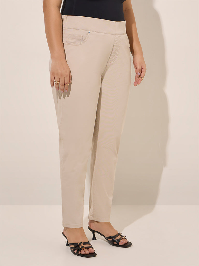 Gia Off-White Solid High-Rise Cotton-Blend Jeggings