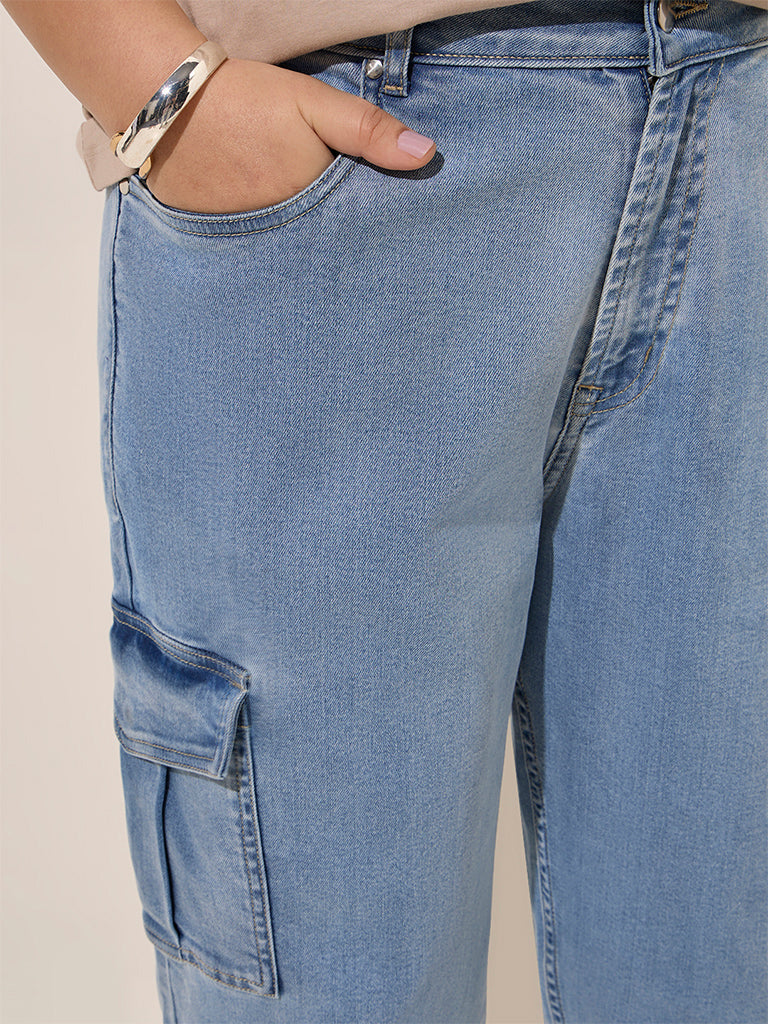 Gia Light Blue Cargo-Style Relaxed - Fit Mid - Rise Jeans