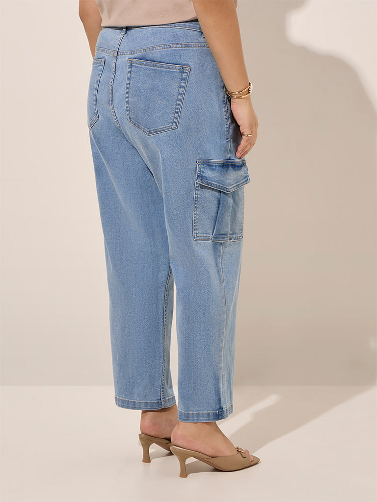 Gia Light Blue Cargo-Style Relaxed - Fit Mid - Rise Jeans