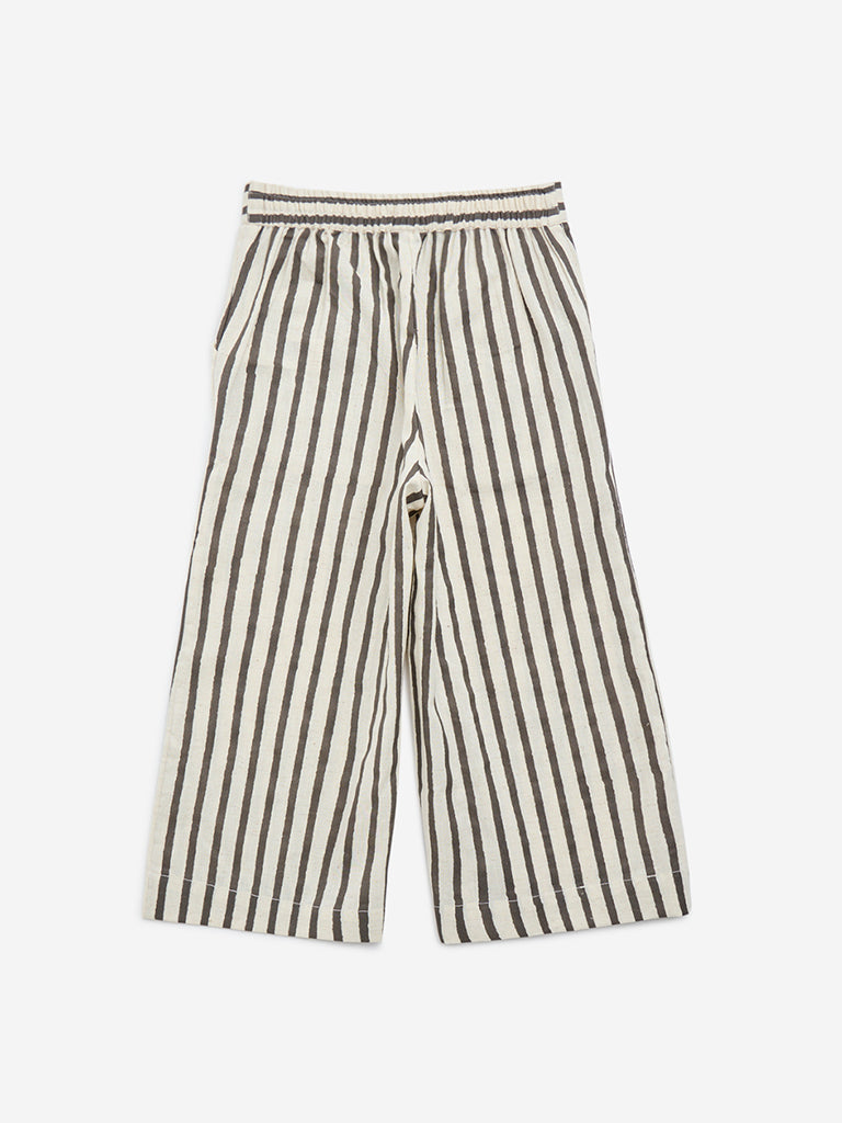 Utsa Kids Off-White Striped High-Rise Cotton Palazzos