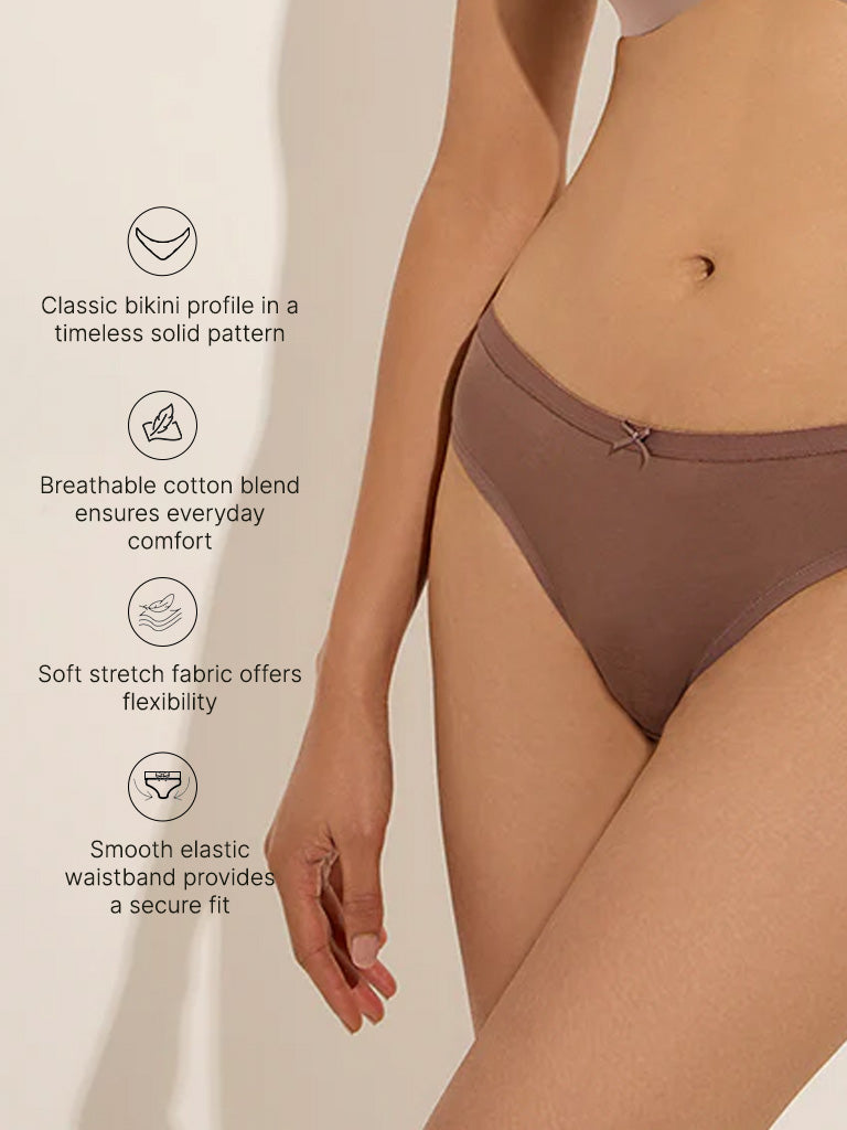 Wunderlove Brown Cotton-Blend Bikini Briefs - Pack of 3