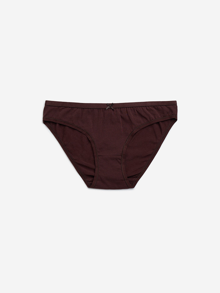 Wunderlove Brown Cotton-Blend Bikini Briefs - Pack of 3