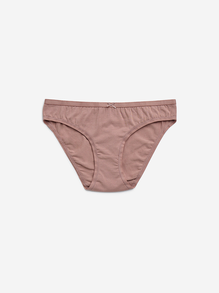 Wunderlove Brown Cotton-Blend Bikini Briefs - Pack of 3