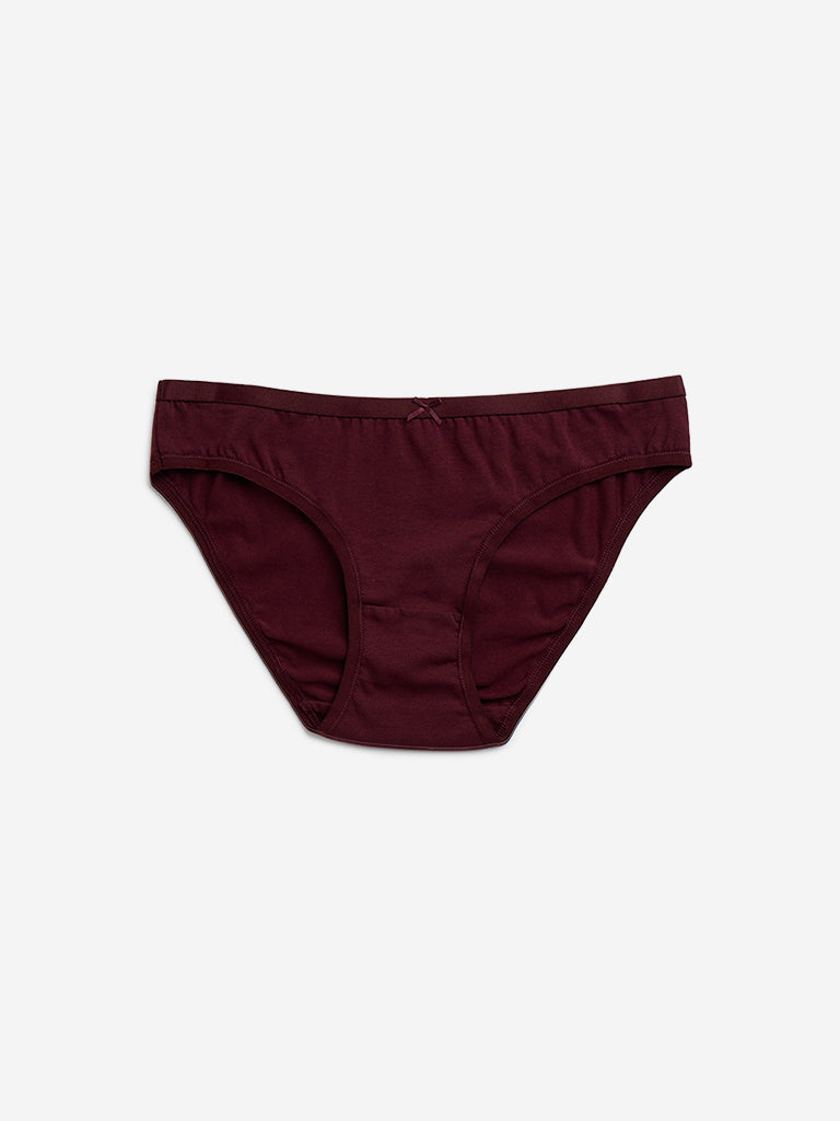 Wunderlove Burgundy Bikini Cotton Blend Briefs - Pack of 3