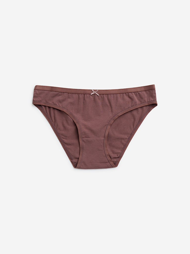 Wunderlove Burgundy Bikini Cotton Blend Briefs - Pack of 3