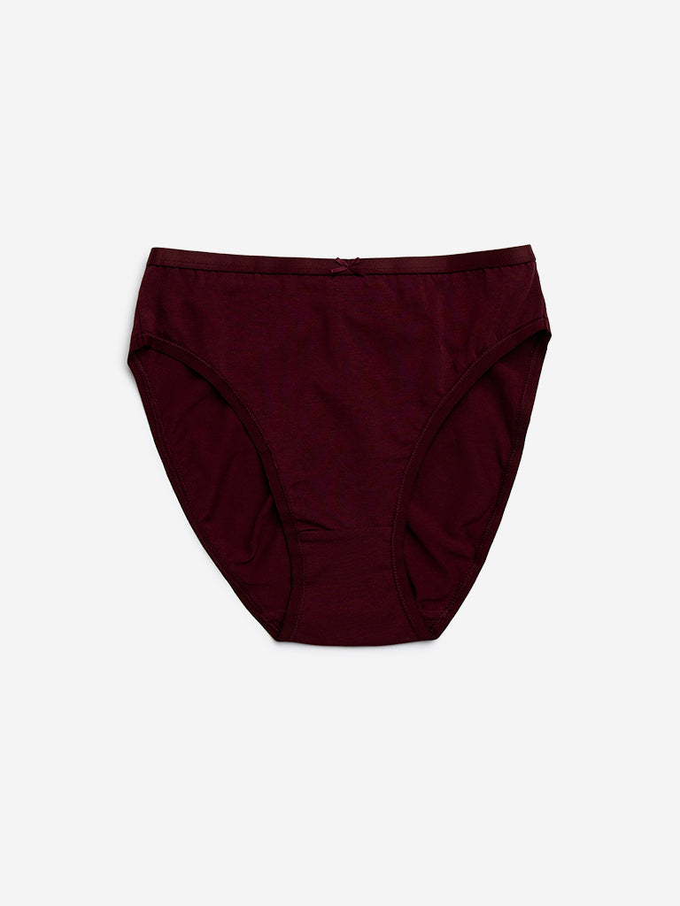 Wunderlove Burgundy Solid Cotton-Blend Briefs - Pack of 3