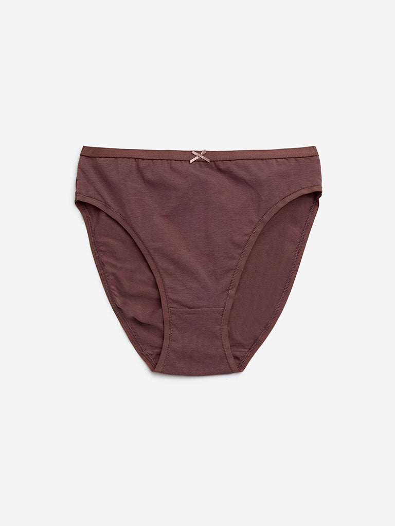 Wunderlove Burgundy Solid Cotton-Blend Briefs - Pack of 3