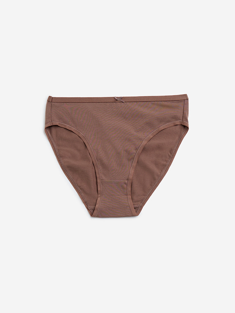 Wunderlove Brown Solid Cotton Blend Briefs - Pack of 3