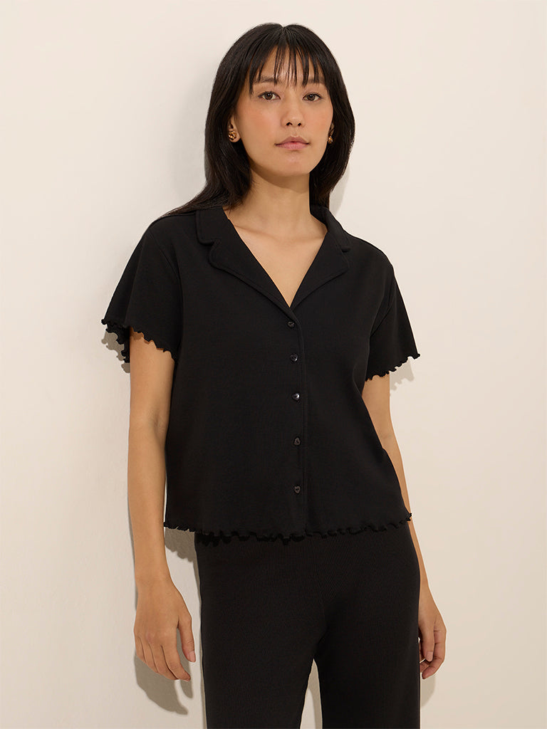 Superstar Black Ribbed Cotton Shirt