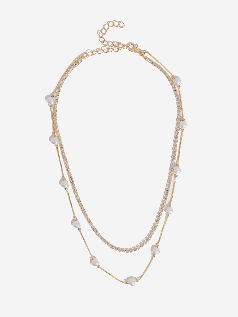 Westside Accessories Gold Diamante Chain and Pearl Necklace