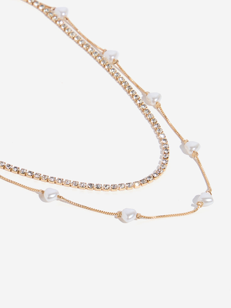 Westside Accessories Gold Diamante Chain and Pearl Necklace