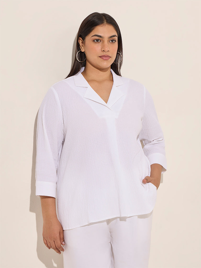 Gia White Crinkle-Textured Cotton Top