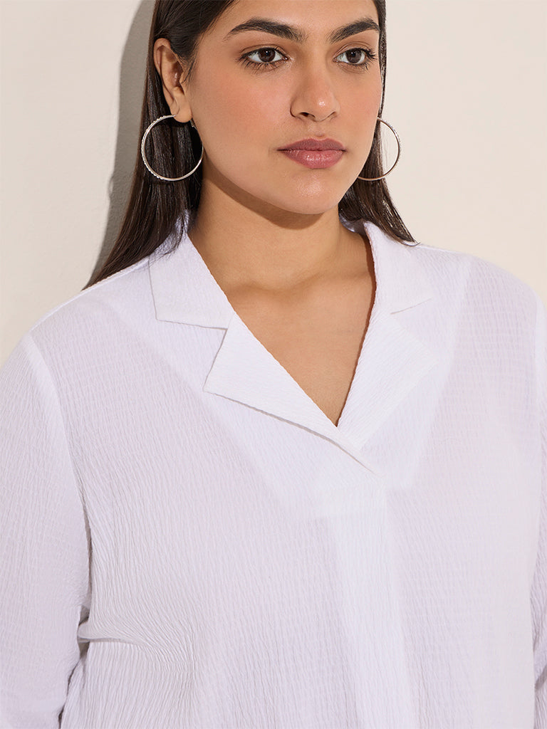 Gia White Crinkle-Textured Cotton Top