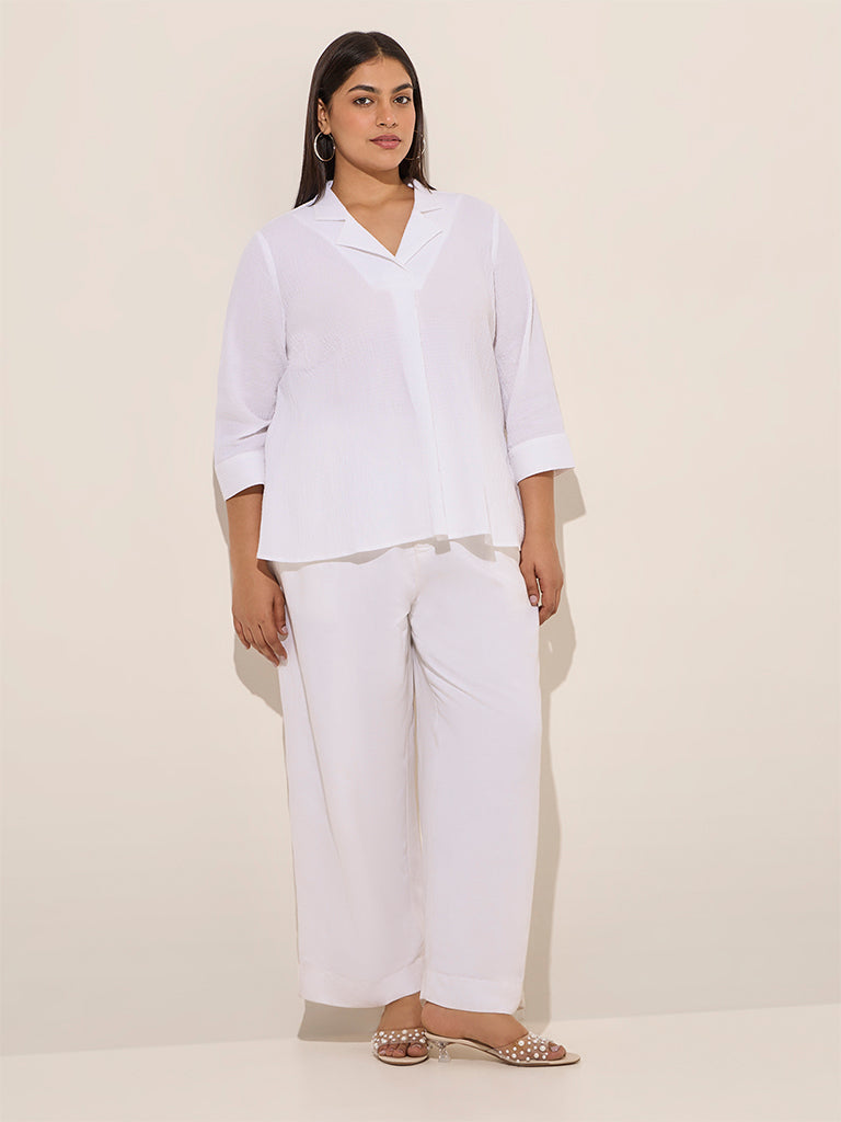 Gia White Crinkle-Textured Cotton Top