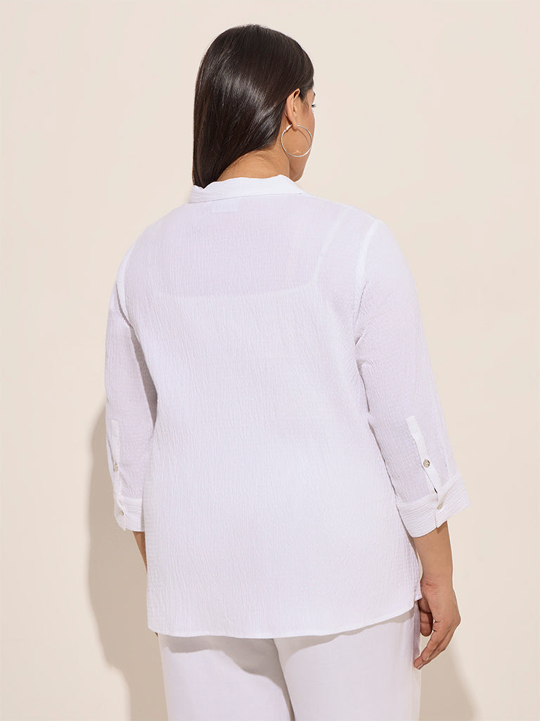 Gia White Crinkle-Textured Cotton Top