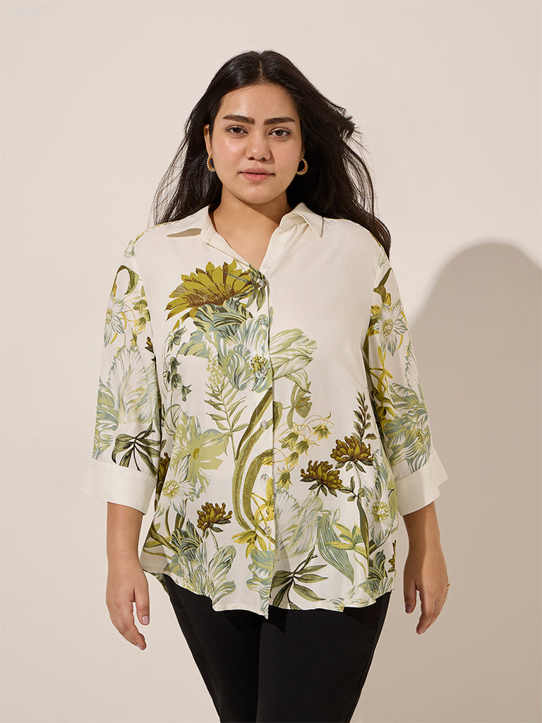 Gia Olive Floral Printed Cotton Shirt