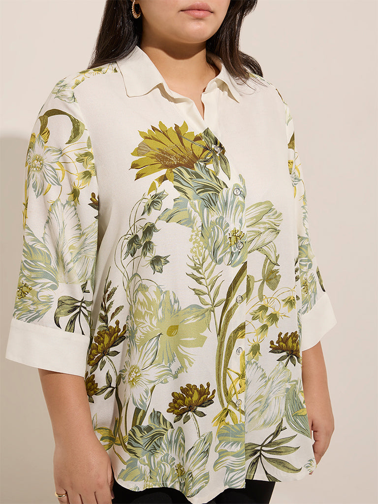 Gia Olive Floral Printed Cotton Shirt