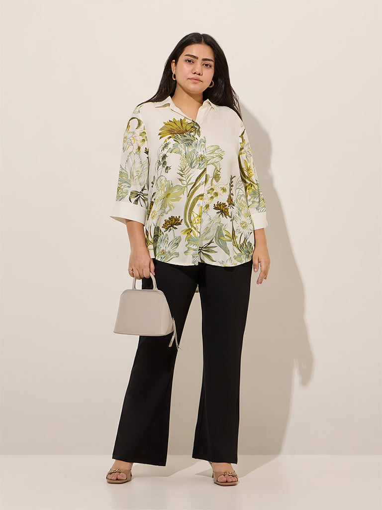 Gia Olive Floral Printed Cotton Shirt