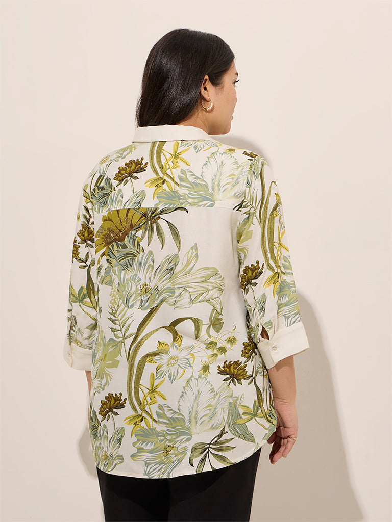 Gia Olive Floral Printed Cotton Shirt