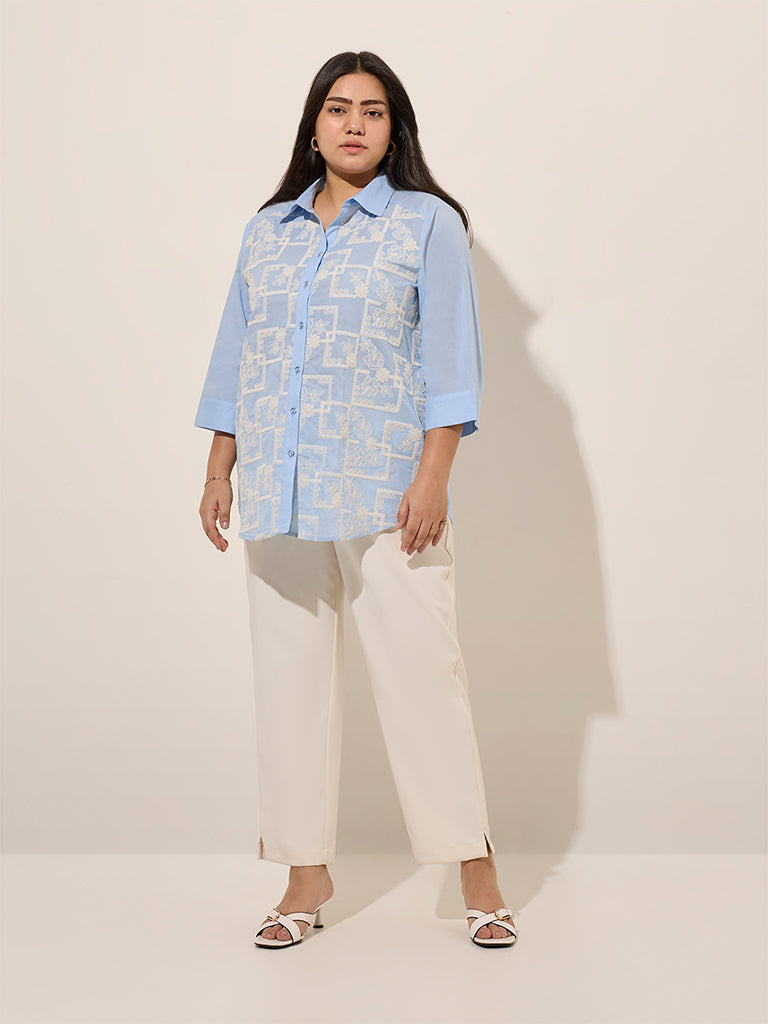 Gia Light Blue Embroidered Cotton Shirt