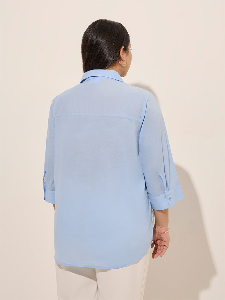 Gia Light Blue Embroidered Cotton Shirt