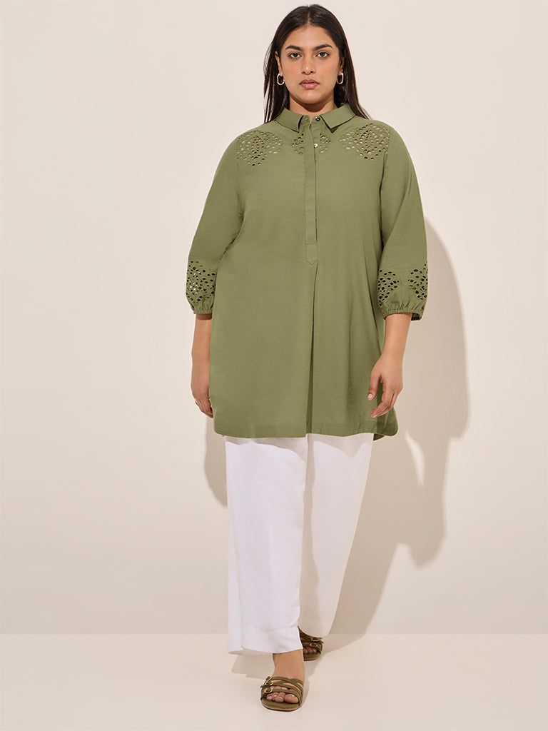 Gia Olive Broderie Anglaise Cotton-Blend Blouse