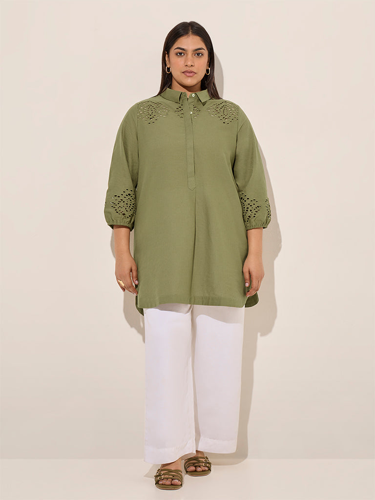 Gia Olive Broderie Anglaise Cotton-Blend Blouse