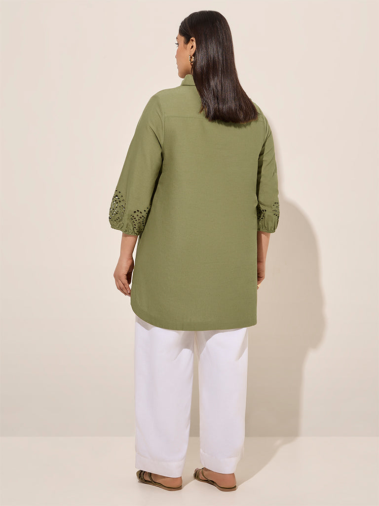 Gia Olive Broderie Anglaise Cotton-Blend Blouse