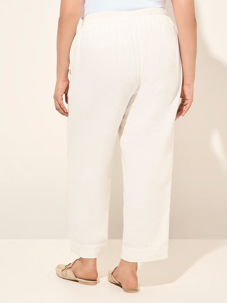 Gia Off-White Knit-Textured Mid-Rise Cotton Pants