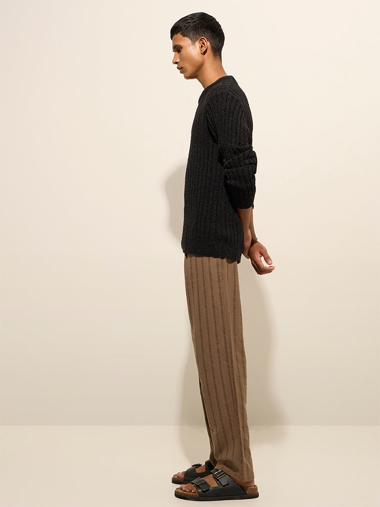 ETA Black Ribbed Textured Relaxed-Fit Sweater