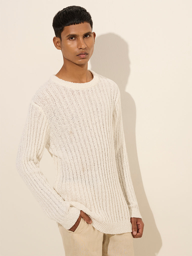 ETA White Ribbed-Textured Relaxed-Fit Sweater