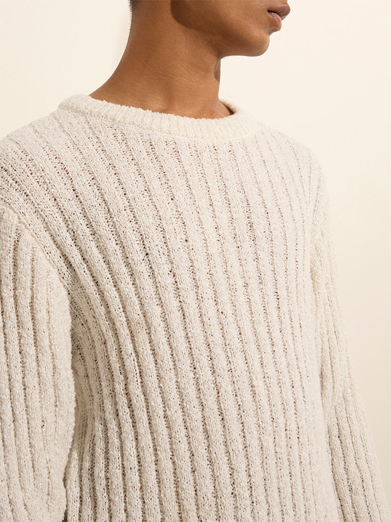 ETA White Ribbed-Textured Relaxed-Fit Sweater