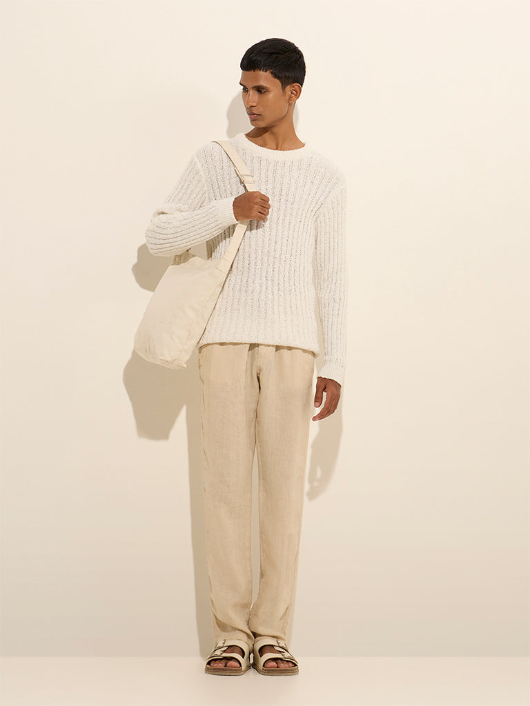 ETA White Ribbed-Textured Relaxed-Fit Sweater