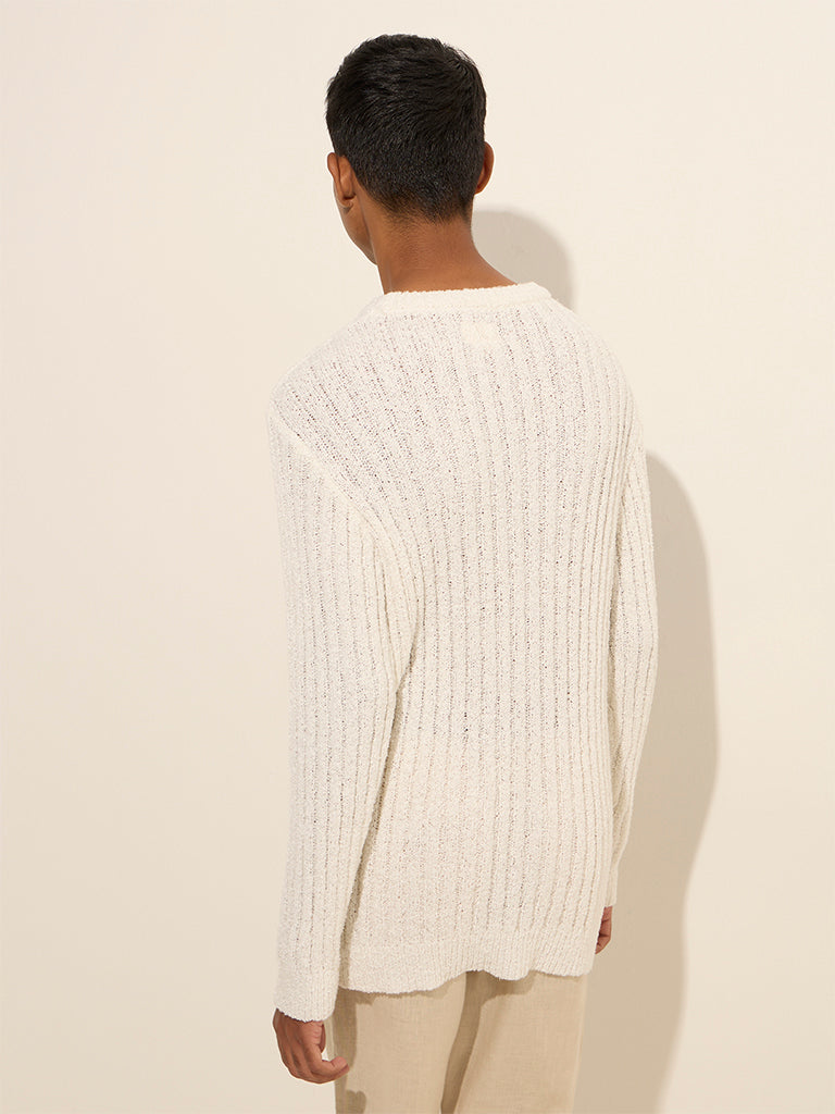 ETA White Ribbed-Textured Relaxed-Fit Sweater