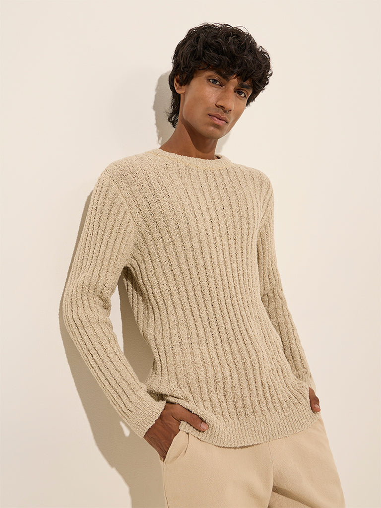 ETA Beige Ribbed Relaxed-Fit Sweater