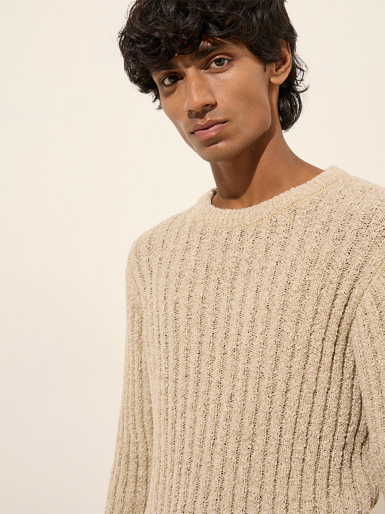 ETA Beige Ribbed Relaxed-Fit Sweater