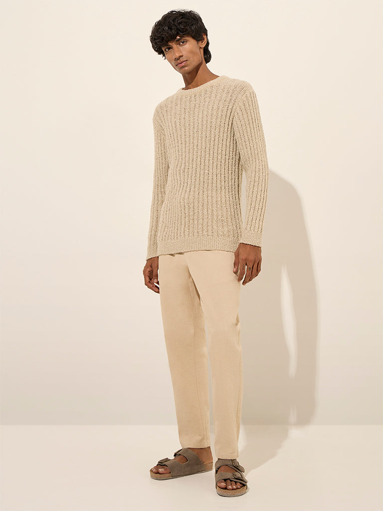 ETA Beige Ribbed Relaxed-Fit Sweater