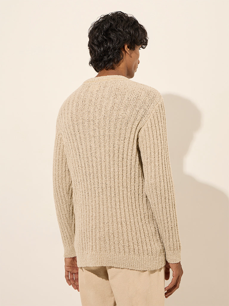 ETA Beige Ribbed Relaxed-Fit Sweater