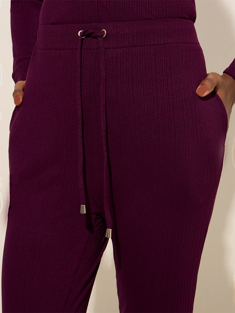 Wunderlove Purple Ribbed High-Rise Lounge Pants