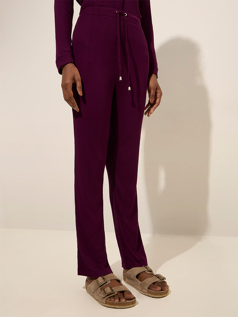 Wunderlove Purple Ribbed High-Rise Lounge Pants