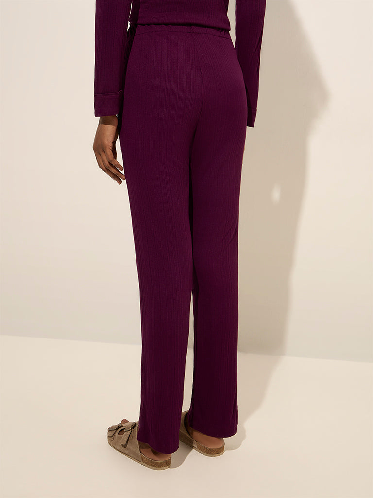 Wunderlove Purple Ribbed High-Rise Lounge Pants