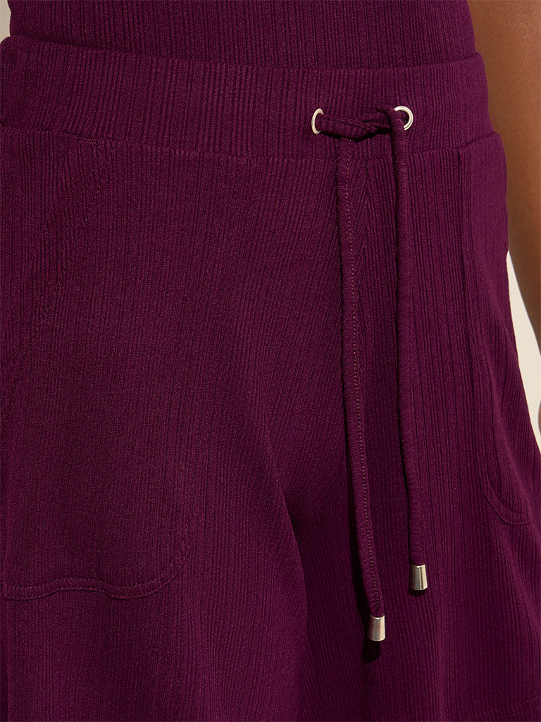 Wunderlove Purple Ribbed High-Rise Shorts