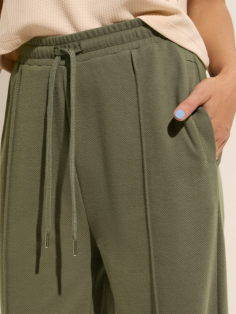 Studiofit Olive Solid High-Rise Track Pants