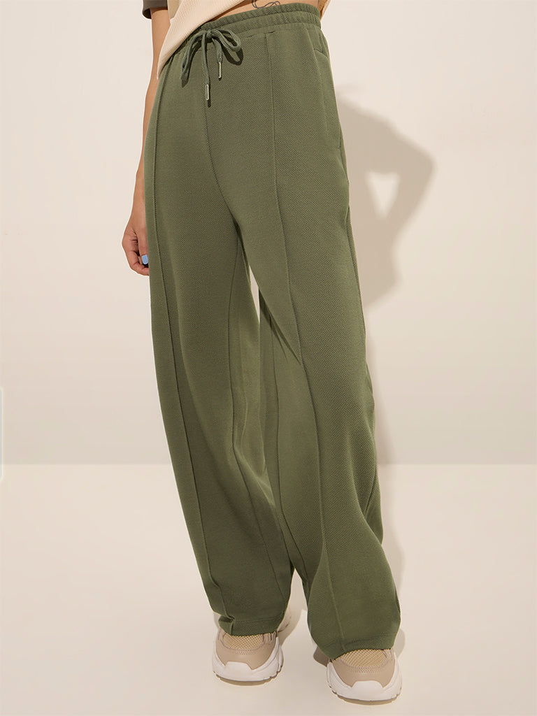 Studiofit Olive Solid High-Rise Track Pants