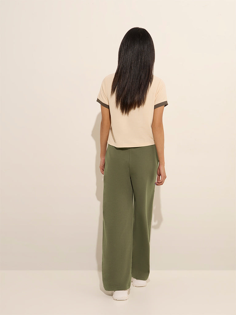 Studiofit Olive Solid High-Rise Track Pants