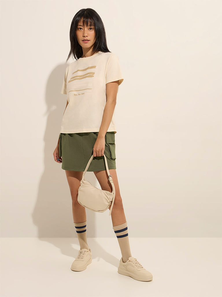 Studiofit Olive Solid High-Rise Cotton-Blend Skirt