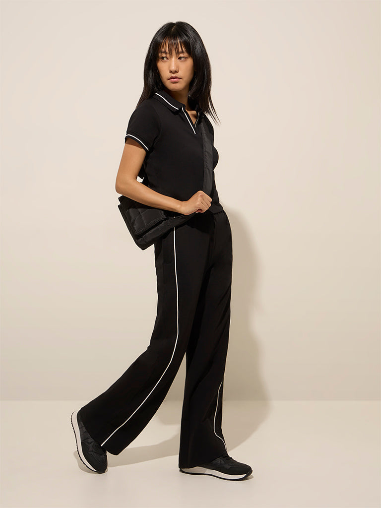 Studiofit Black High-Rise Cotton-Blend Track Pants