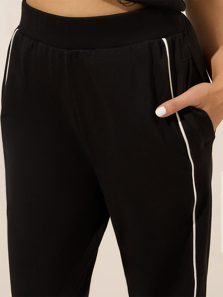 Studiofit Black High-Rise Cotton-Blend Track Pants